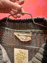 Load image into Gallery viewer, 70s patchwork suede knit metal button snap sweater