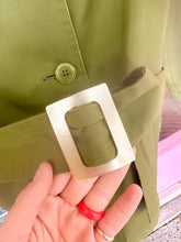 Load image into Gallery viewer, Avocado green belted midi trench

