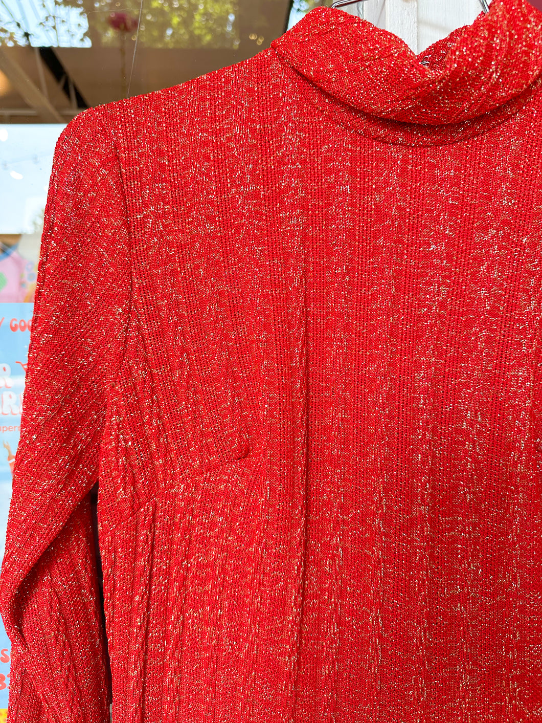 Dianna Ross sparkle red maxi mock turtleneck dress