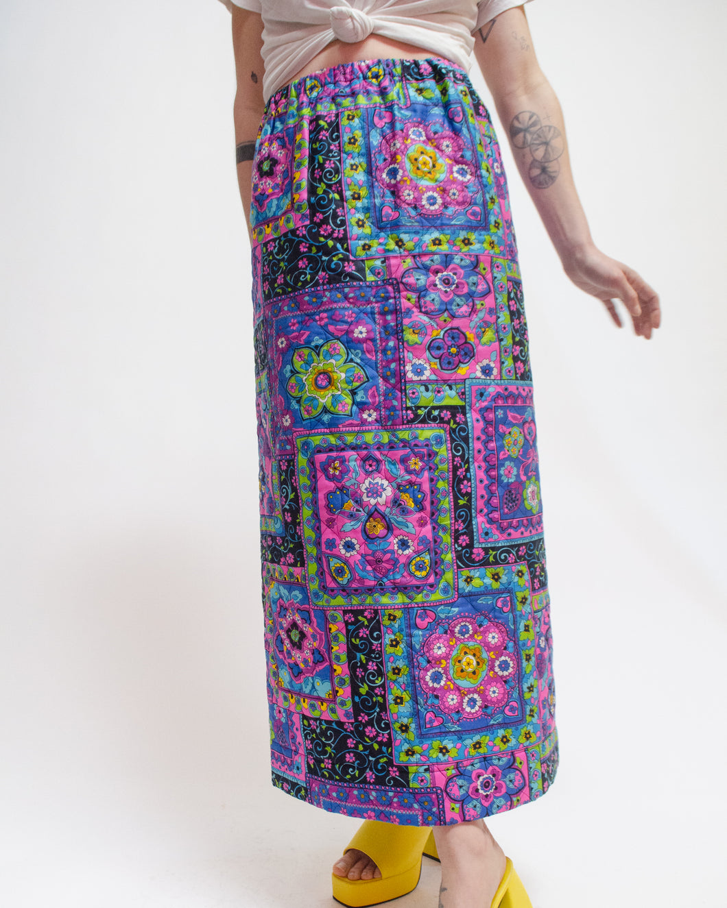 Psychedelic quilted cool tone maxi skirt