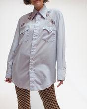 Load image into Gallery viewer, Baby blue western embroidered button up
