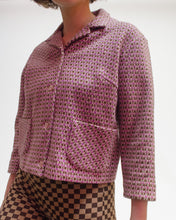 Load image into Gallery viewer, Cropped purple geo blazer with back bow detail

