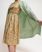 Load image into Gallery viewer, Spearmint evening coat with floral appliqué trim
