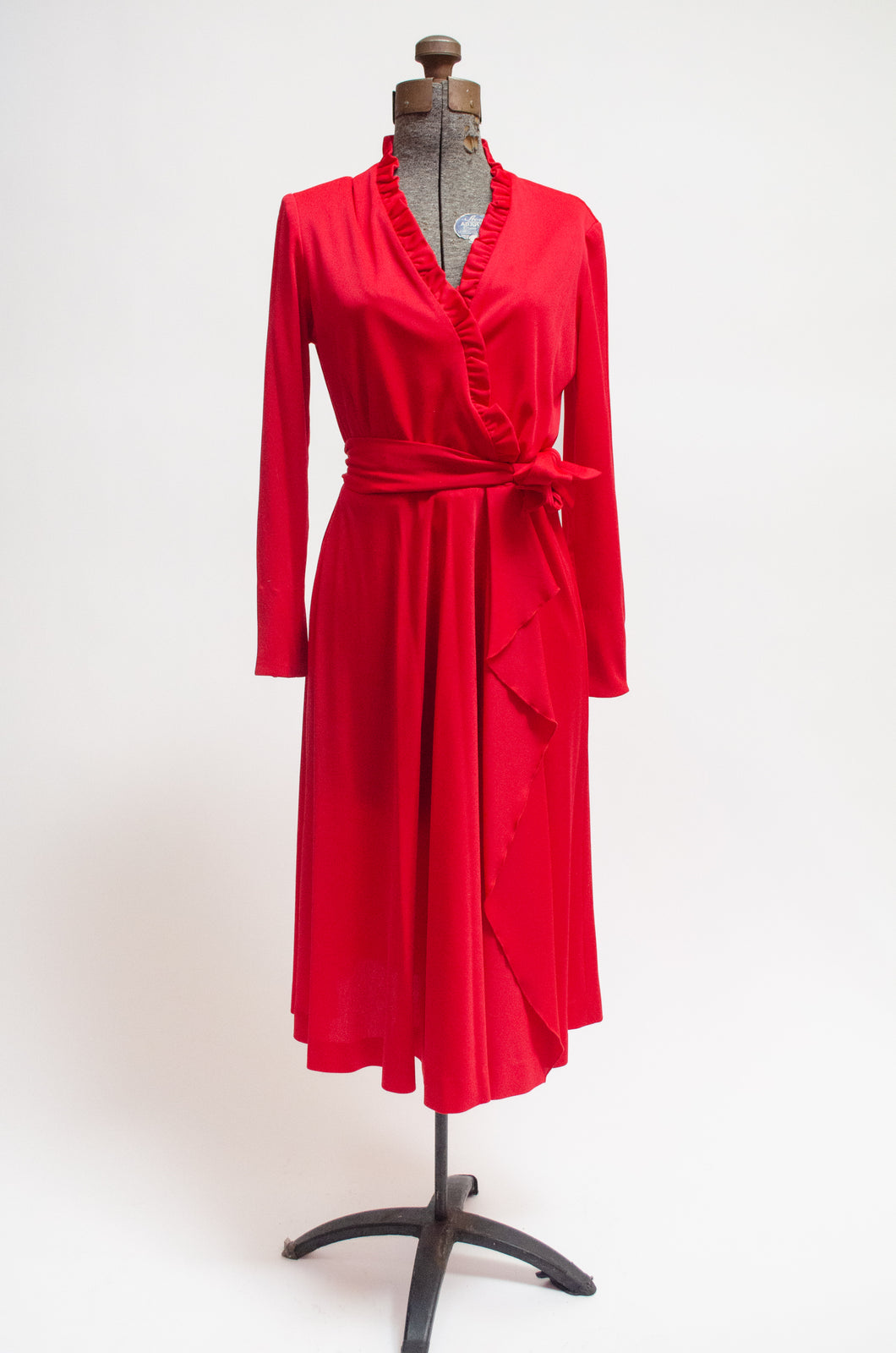 70s cherry red wrap dress with rhinestone