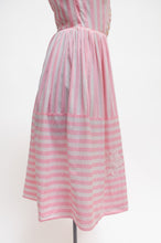 Load image into Gallery viewer, 50s pink stripe day dress with flower appliqué
