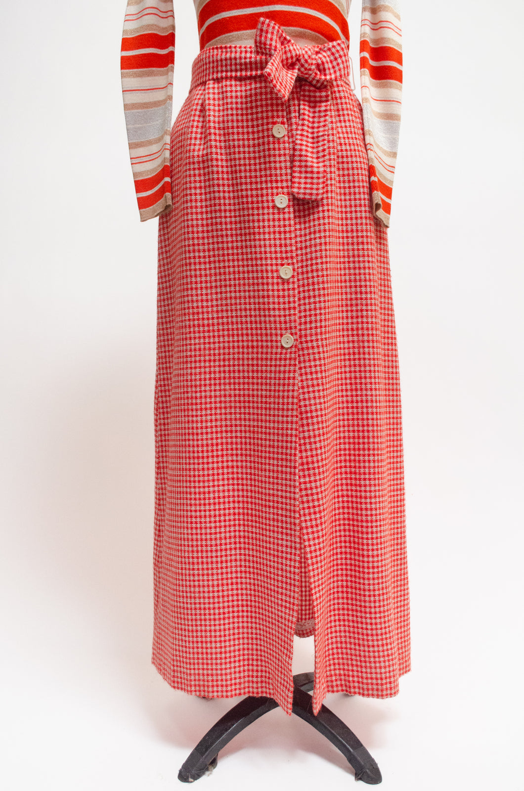 Picnic red gingham button front skirt