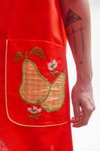 Load image into Gallery viewer, Candy red smock dress with adorable pear detail
