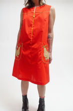 Load image into Gallery viewer, Candy red smock dress with adorable pear detail
