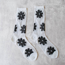 Load image into Gallery viewer, Glitter Flower Socks Grey and Black
