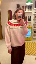 Load and play video in Gallery viewer, Red floral chunky knit sweater
