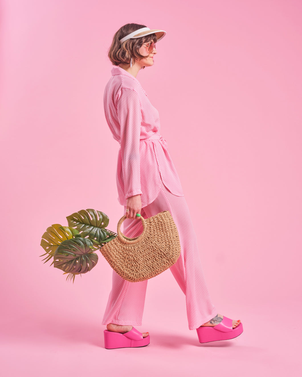 Bubblegum Pink micro check loungewear set