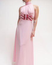 Load image into Gallery viewer, 70s pink halter maxi dress with suede detailing
