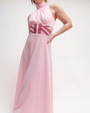Load image into Gallery viewer, 70s pink halter maxi dress with suede detailing
