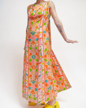 Load image into Gallery viewer, Geo 60s maxi dress with detachable cape
