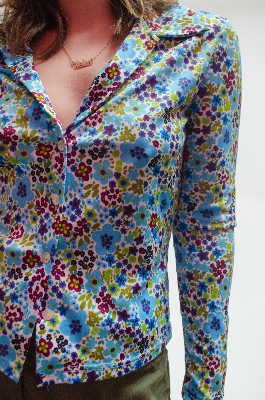 Poly flower power button up