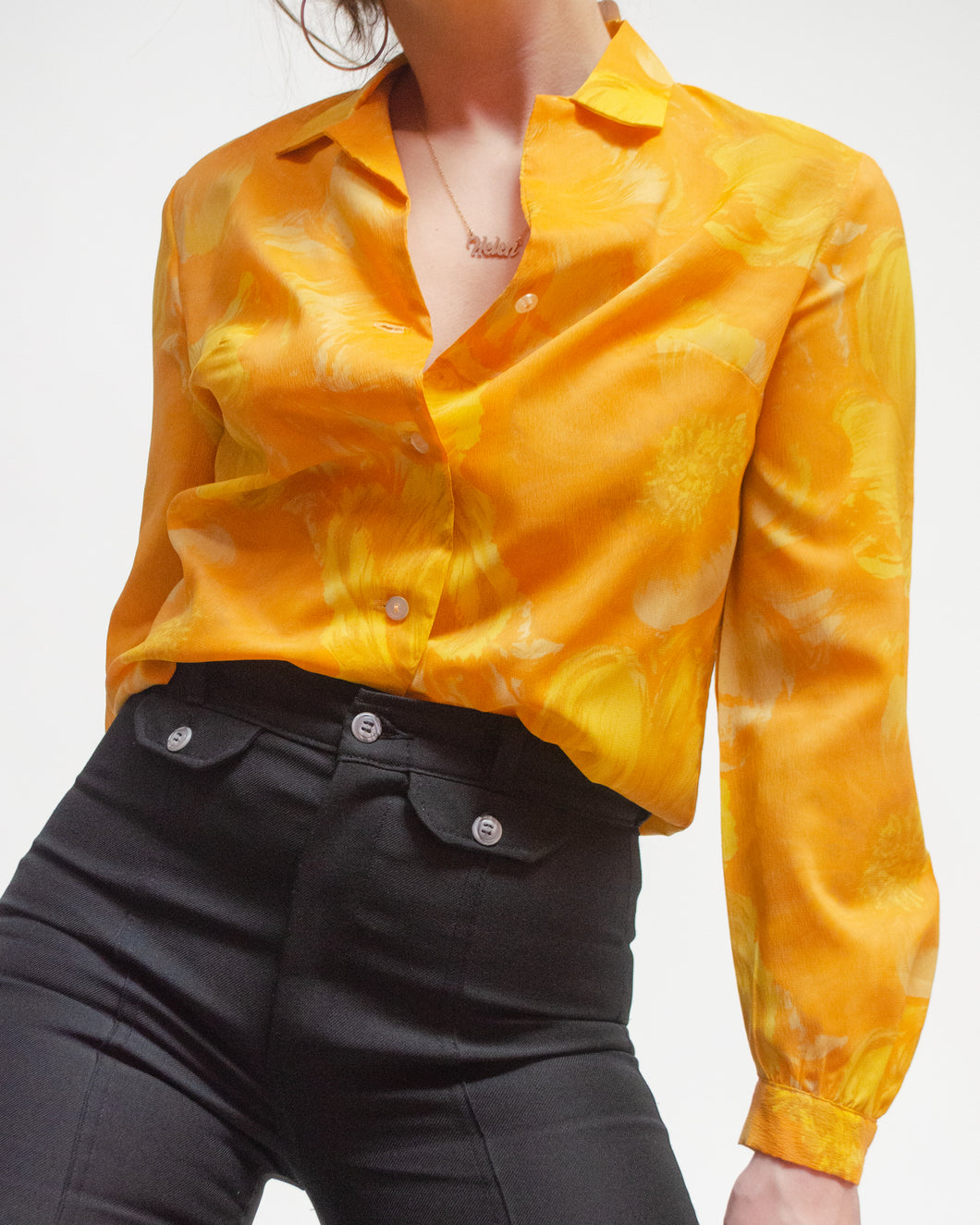 Marigold poly flower button up