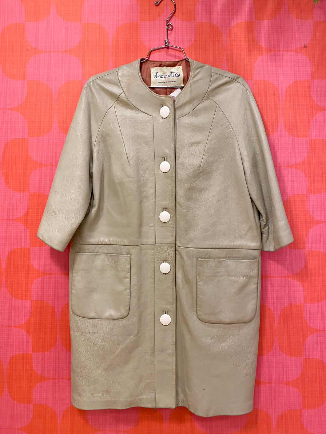 leather 50s white button over coat